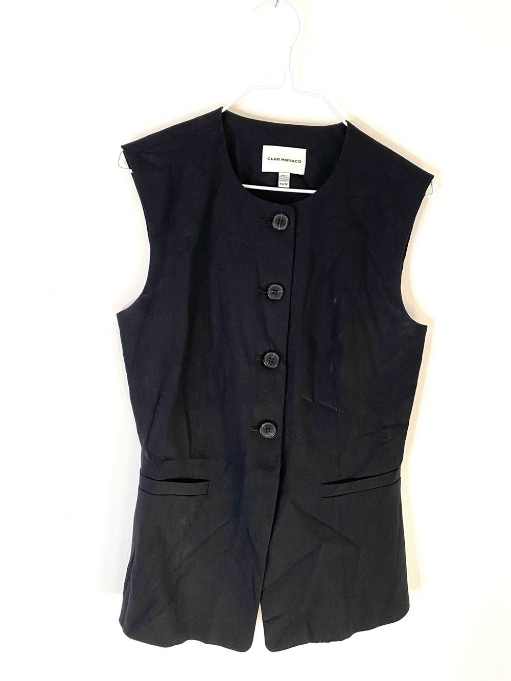 Club Monaco Black Linen Blend Longline Tailored Vest Button Front